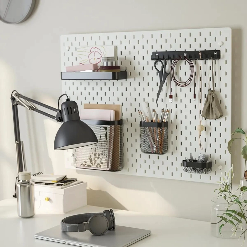 SET DE 3 CESTOS ORGANIZADORES DE PARED EN METAL BLANCO Y NEGRO 24X21 CM - 4