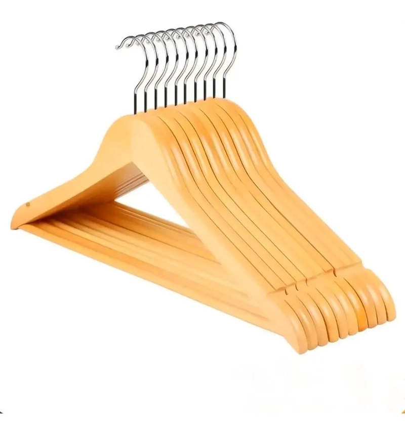 SET DE 12 COLGADORES DE ROPA DE MADERA CON GANCHO RESISTENTE - 1