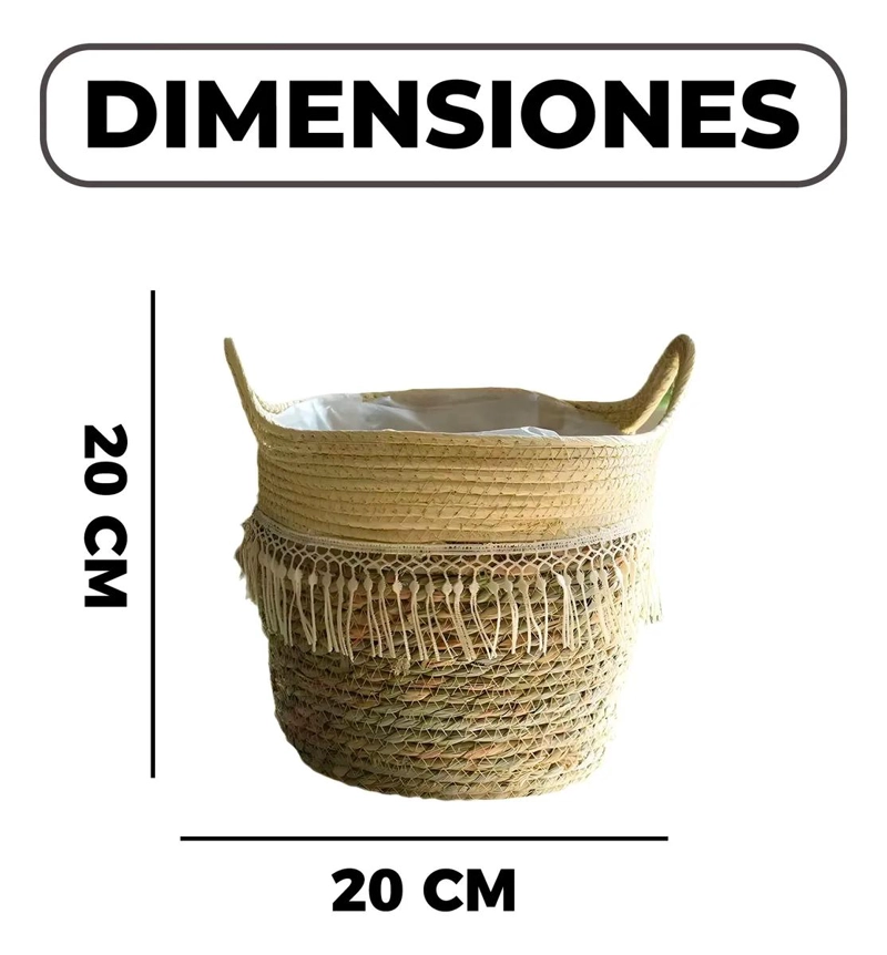 CANASTO MACETERO TEJIDO EN YUTE COLOR BEIGE PARA DECORACION - 2