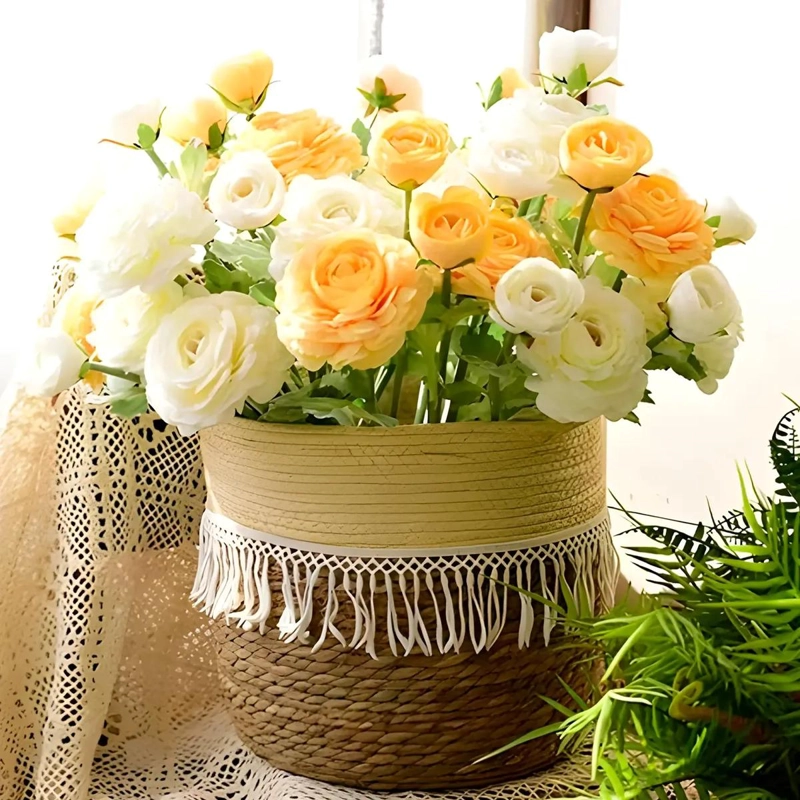 CANASTO MACETERO TEJIDO EN YUTE COLOR BEIGE PARA DECORACION - 3