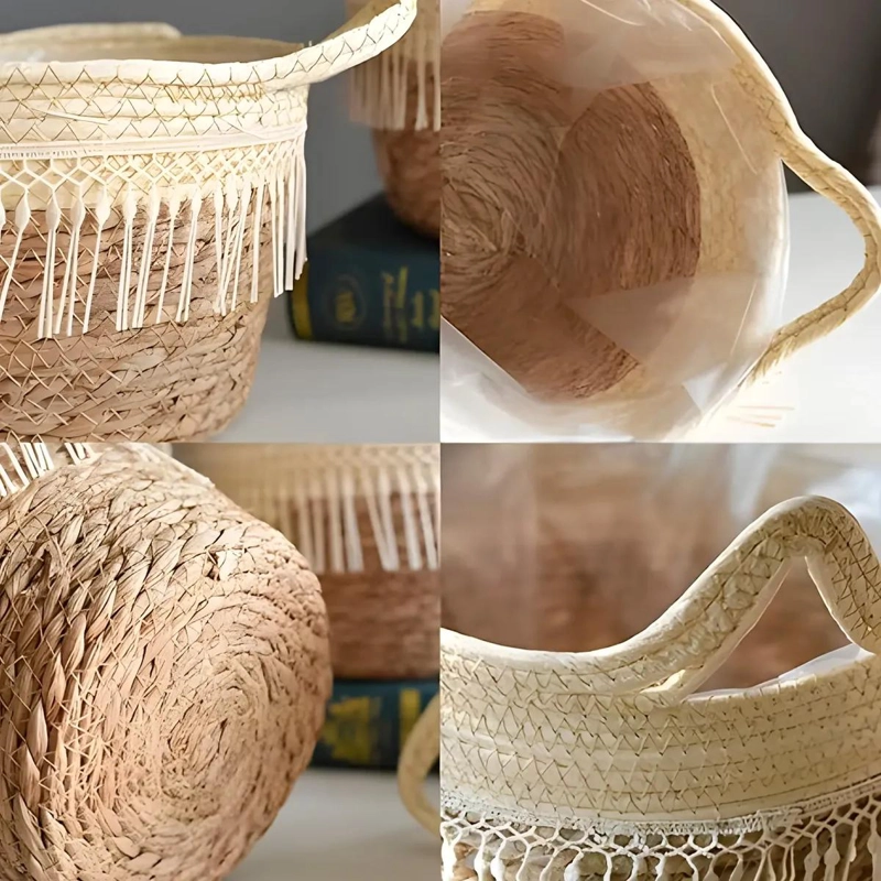 CANASTO MACETERO TEJIDO EN YUTE COLOR BEIGE PARA DECORACION - 4