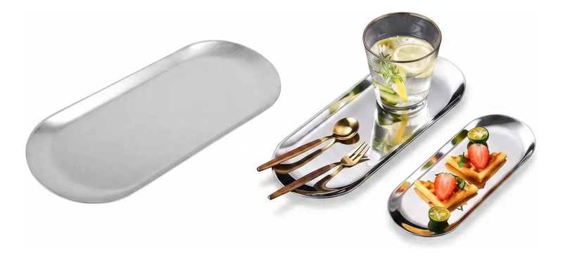 SET DE 2 BANDEJAS OVALADAS DE ACERO INOXIDABLE DE 26 CM - 1