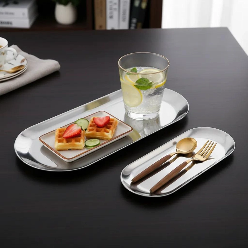 SET DE 2 BANDEJAS OVALADAS DE ACERO INOXIDABLE DE 26 CM - 3