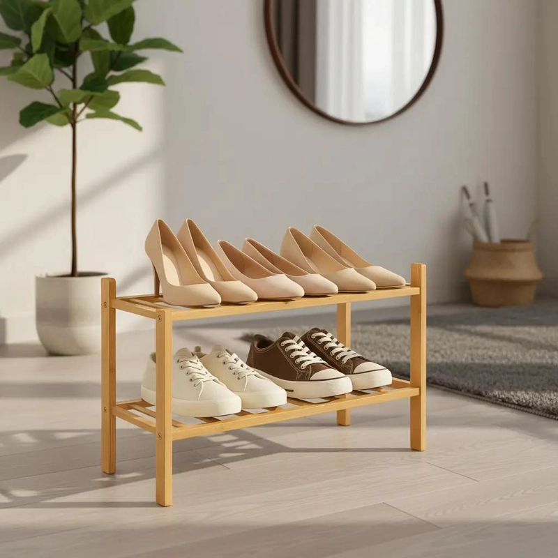ZAPATERO MINIMALISTA DE BAMBU CON 2 NIVELES PARA ORGANIZACION - 1