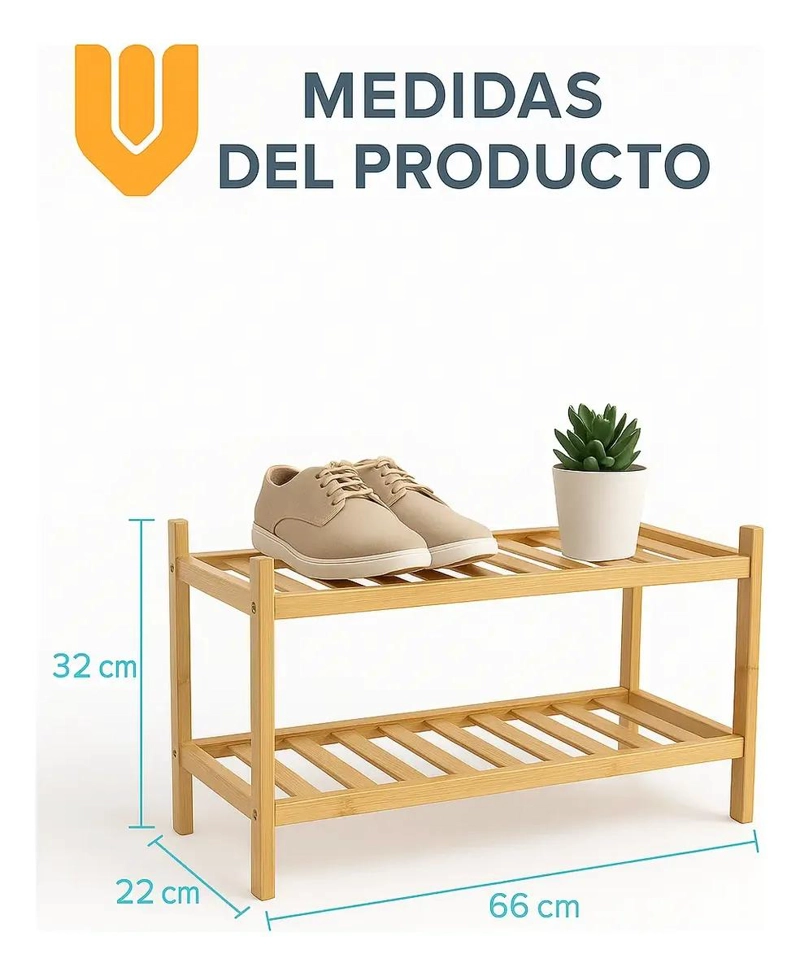 ZAPATERO MINIMALISTA DE BAMBU CON 2 NIVELES PARA ORGANIZACION - 2
