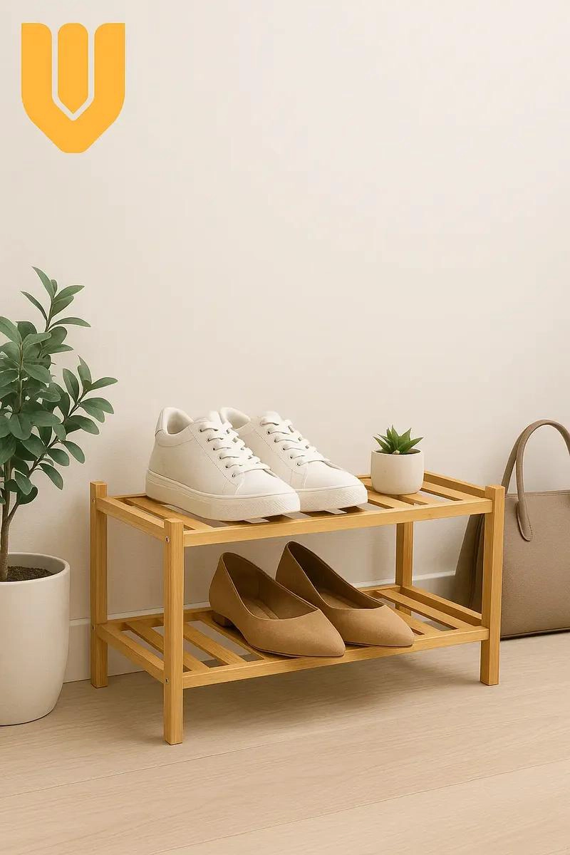 ZAPATERO MINIMALISTA DE BAMBU CON 2 NIVELES PARA ORGANIZACION - 3