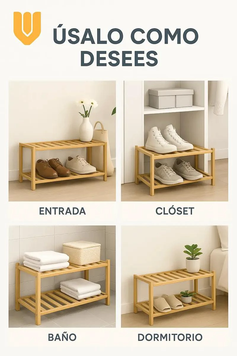 ZAPATERO MINIMALISTA DE BAMBU CON 2 NIVELES PARA ORGANIZACION - 4