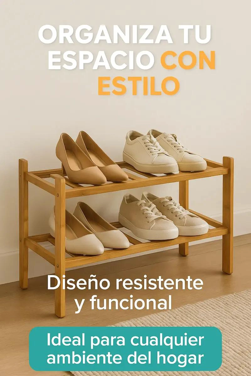 ZAPATERO MINIMALISTA DE BAMBU CON 2 NIVELES PARA ORGANIZACION - 5