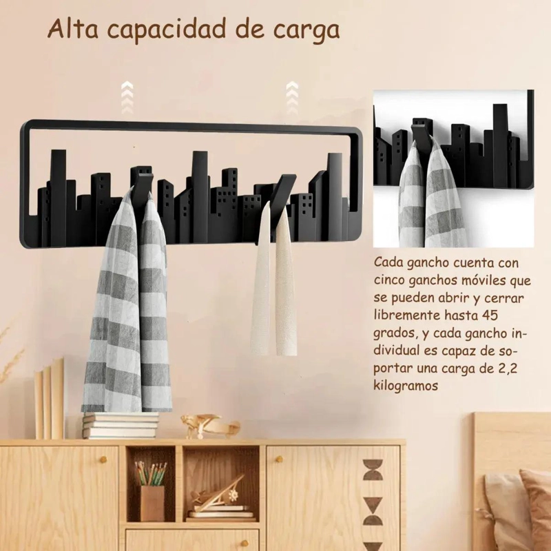 PERCHERO DE PARED CON 5 GANCHOS PARA COLGAR ABRIGOS Y ROPA - 4