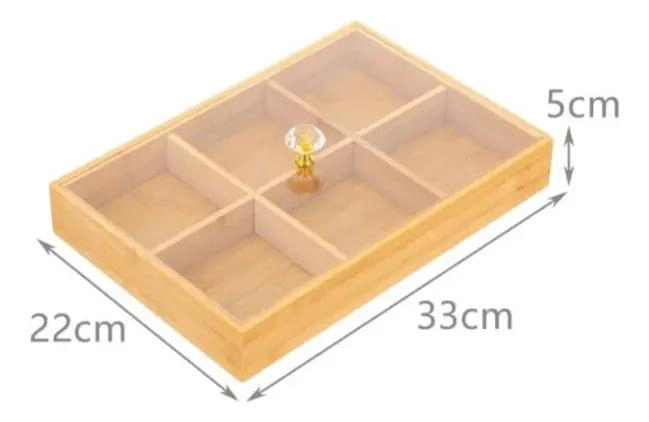BANDEJA DE BAMBU CON COMPARTIMIENTO Y TAPA ACRILICA PARA ORGANIZACION - 2