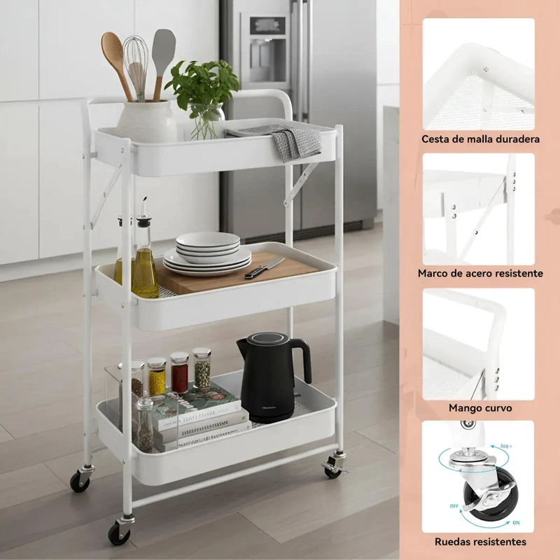 CARRO PLEGABLE CON ESTANTE Y RUEDAS PARA ORGANIZACION PRACTICA - 2