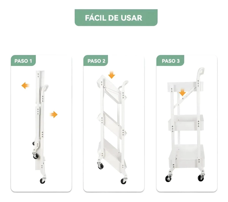 CARRO PLEGABLE CON ESTANTE Y RUEDAS PARA ORGANIZACION PRACTICA - 3