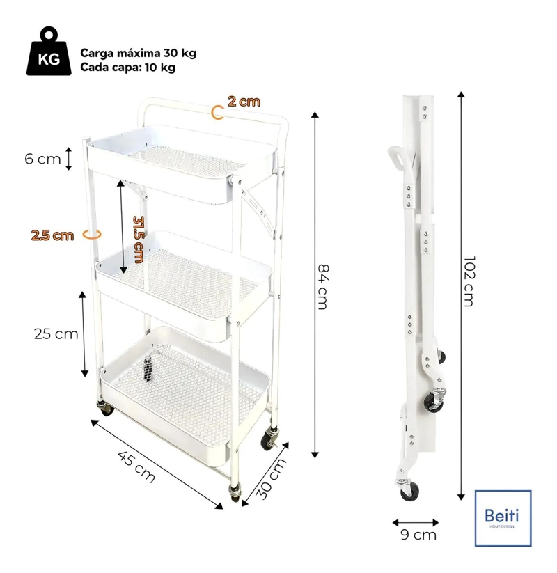 CARRO PLEGABLE CON ESTANTE Y RUEDAS PARA ORGANIZACION PRACTICA - 4