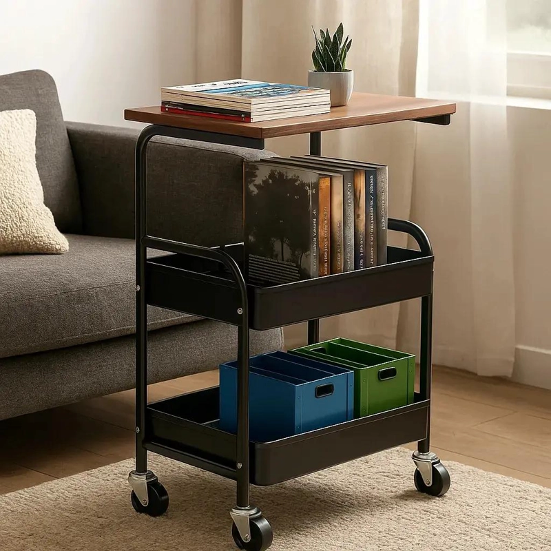 CARRITO ORGANIZADOR METALICO CON 3 NIVELES Y RUEDAS COLOR NEGRO - 1