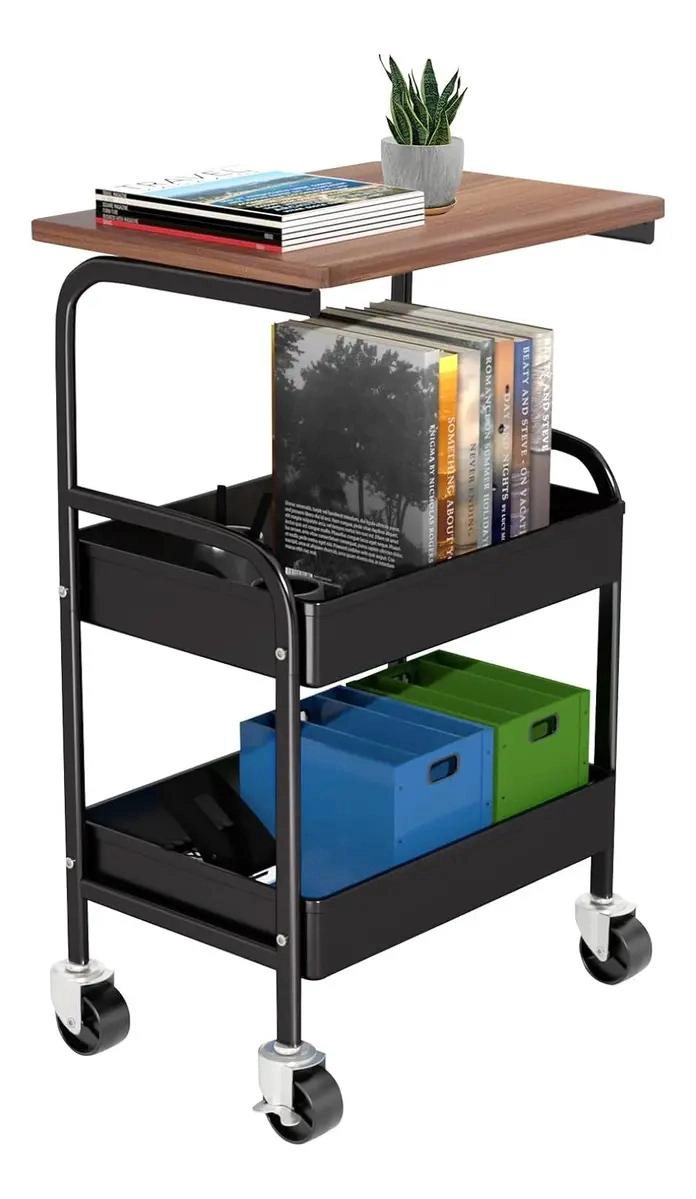 CARRITO ORGANIZADOR METALICO CON 3 NIVELES Y RUEDAS COLOR NEGRO - 2