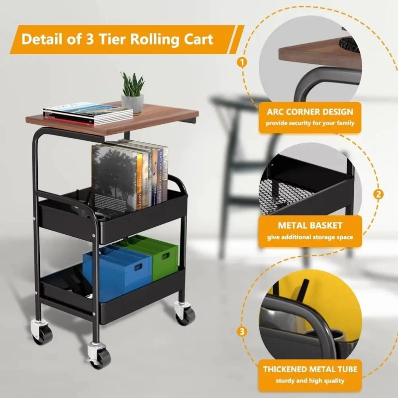 CARRITO ORGANIZADOR METALICO CON 3 NIVELES Y RUEDAS COLOR NEGRO - 3