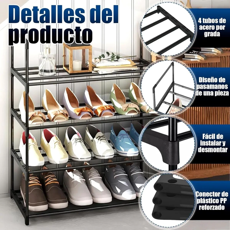 ORGANIZADOR DE ZAPATOS DE 4 NIVELES CON DISEÑO ARMABLE Y RESISTENTE - 4