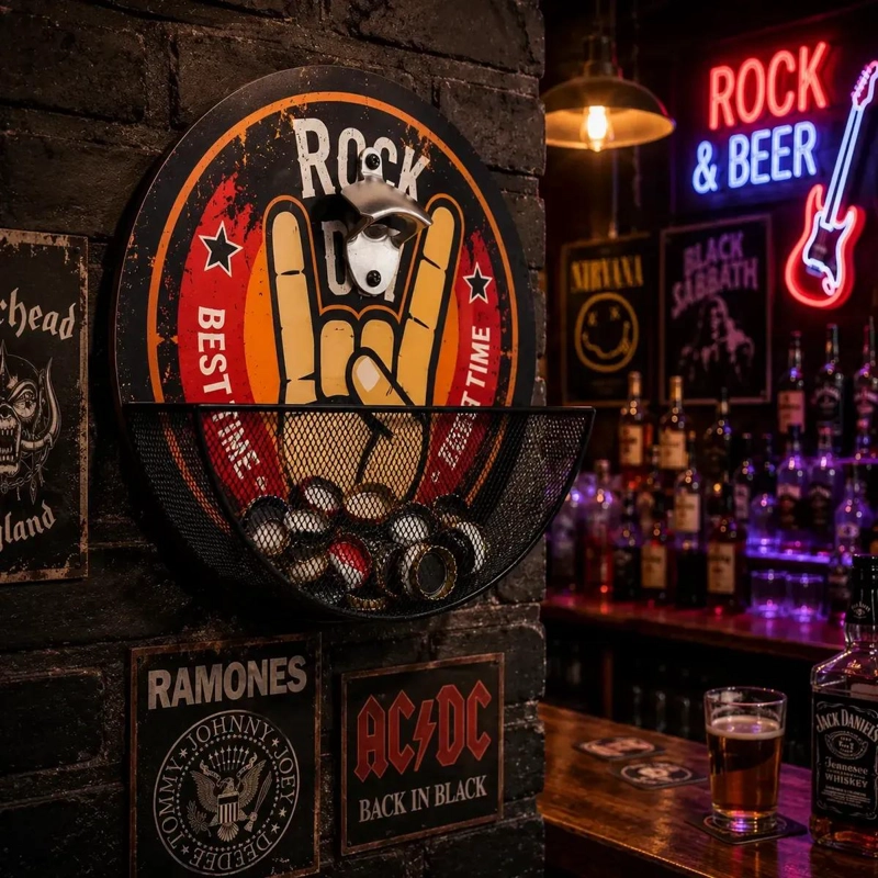 DESTAPADOR DE BOTELLAS PARA PARED CON PORTA TAPAS DECORATIVO PARA BAR - 5