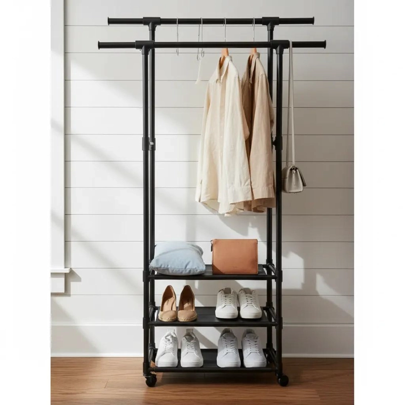 ORGANIZADOR PERCHERO DOBLE COLGADOR PARA ROPA 95X55X164 CM - 1