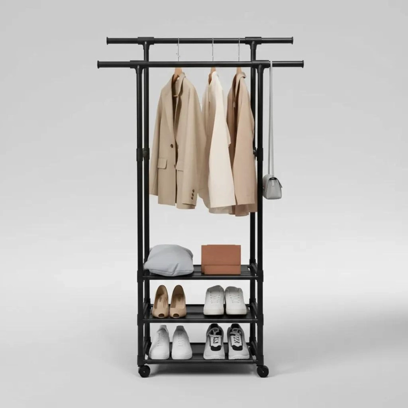 ORGANIZADOR PERCHERO DOBLE COLGADOR PARA ROPA 95X55X164 CM - 4