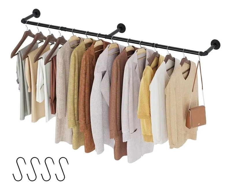 PERCHERO DE PARED DE METAL DE 184 CM CON ESTANTE MULTIUSOS PARA ROPA - 1