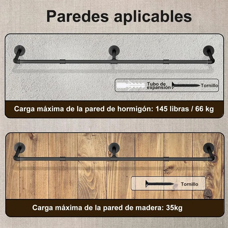 PERCHERO DE PARED DE METAL DE 184 CM CON ESTANTE MULTIUSOS PARA ROPA - 3