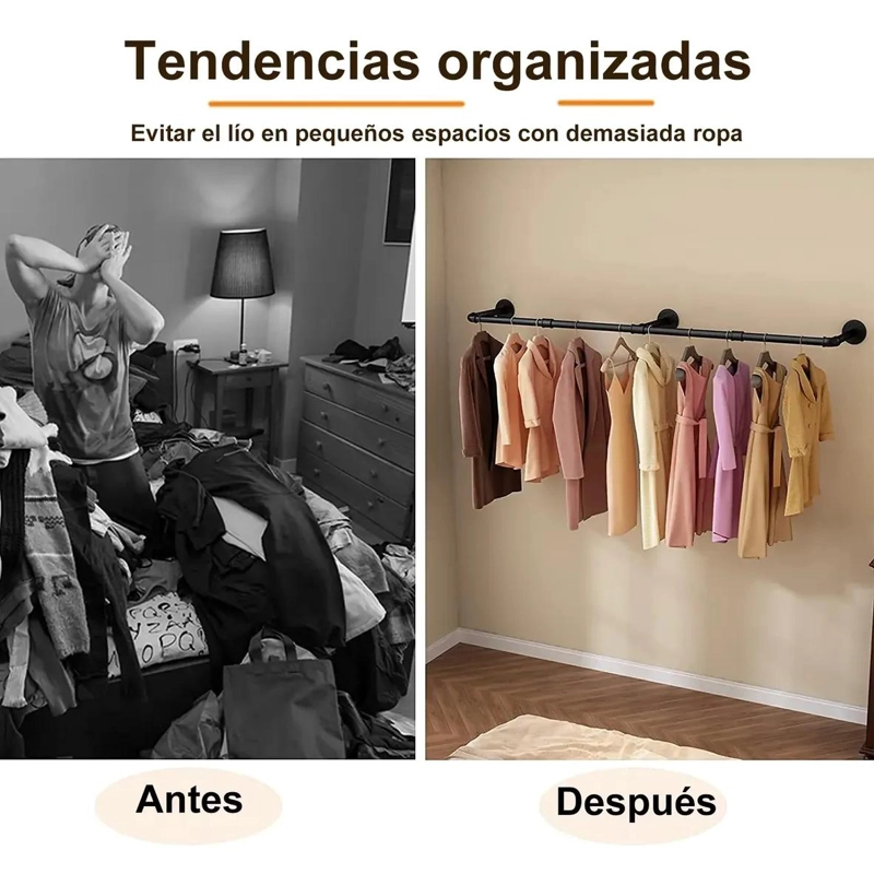 PERCHERO DE PARED DE METAL DE 184 CM CON ESTANTE MULTIUSOS PARA ROPA - 4