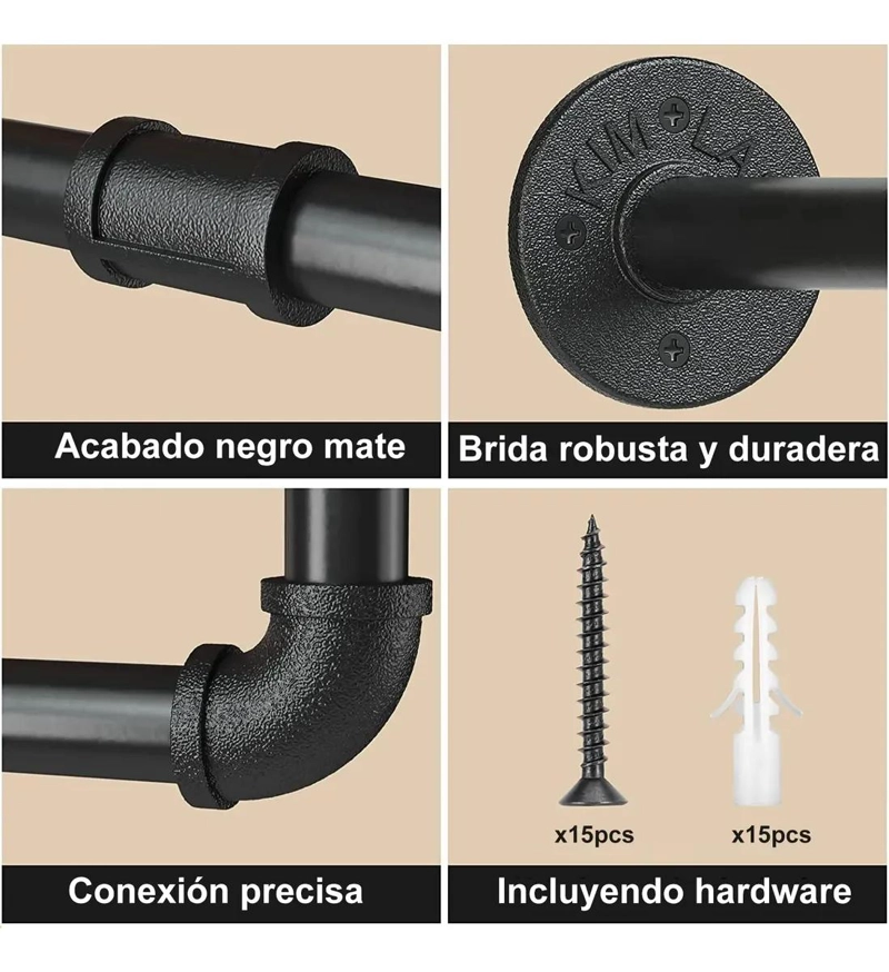 PERCHERO DE PARED DE METAL DE 184 CM CON ESTANTE MULTIUSOS PARA ROPA - 5