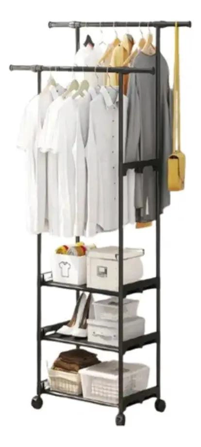 RACK ORGANIZADOR DOBLE PORTATIL PARA ROPA CON PERCHERO Y GANCHOS - 2