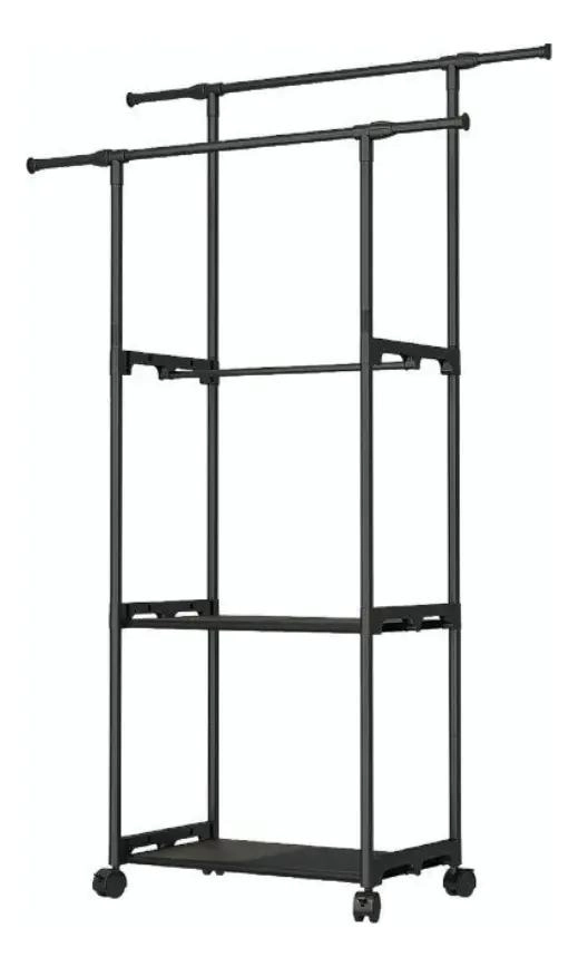 RACK ORGANIZADOR DOBLE PORTATIL PARA ROPA CON PERCHERO Y GANCHOS - 3