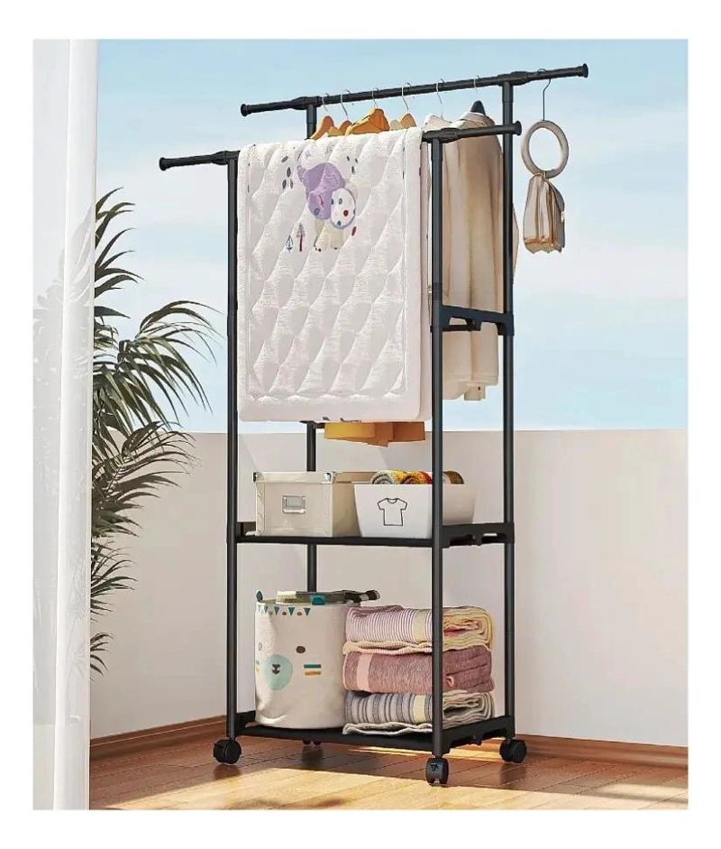 RACK ORGANIZADOR DOBLE PORTATIL PARA ROPA CON PERCHERO Y GANCHOS - 4