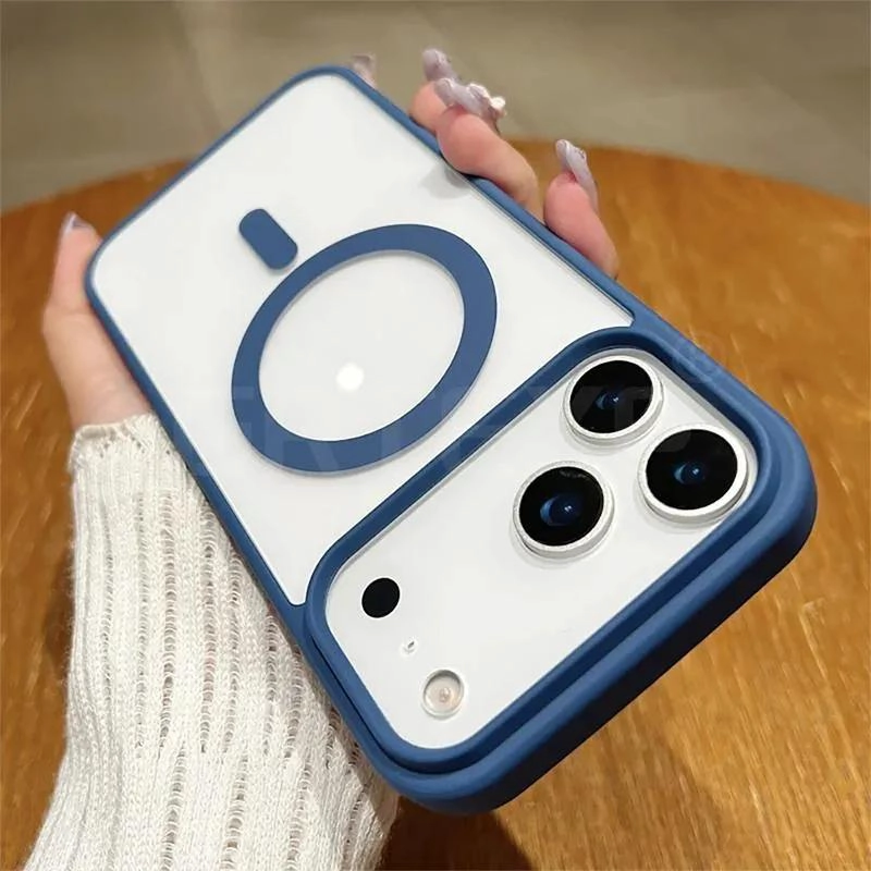 FUNDA MAGNE TICA TRANSLUCIDA CON BORDE AZUL PARA IPHONE 17 PRO MAX - 2