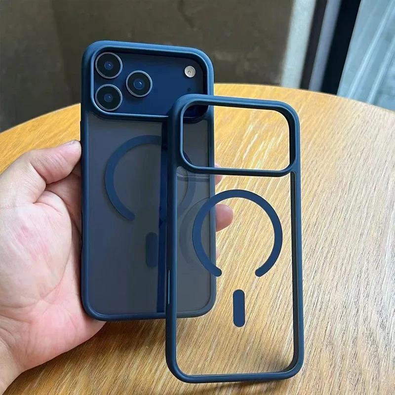 FUNDA MAGNE TICA TRANSLUCIDA CON BORDE AZUL PARA IPHONE 17 PRO MAX - 3