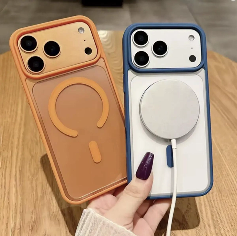 FUNDA MAGNE TICA TRANSLUCIDA CON BORDE AZUL PARA IPHONE 17 PRO MAX - 5