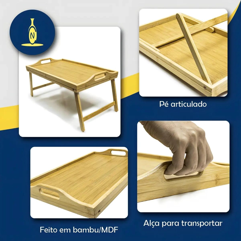 BANDEJA DE DESAYUNO DE BAMBU CON PATAS PLEGABLES PARA CAMA - 5