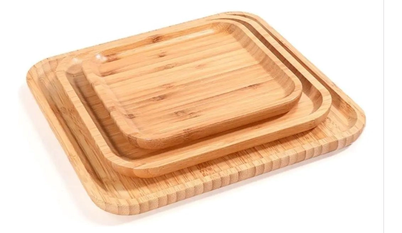 SET DE 2 BANDEJAS CUADRADAS RUSTICAS DE BAMBU DE 19 CM - 1