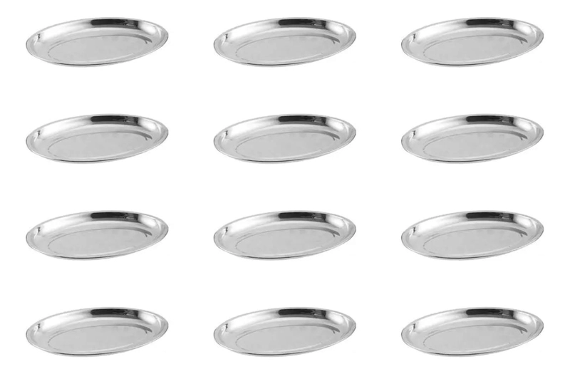 SET DE 12 BANDEJAS OVALADAS DE ACERO INOXIDABLE PARA ENSALADAS Y COMIDAS DE 30CM - 1