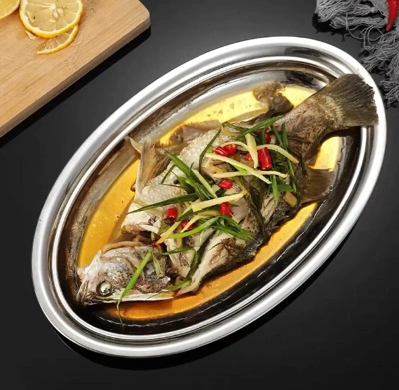 SET DE 12 BANDEJAS OVALADAS DE ACERO INOXIDABLE PARA ENSALADAS Y COMIDAS DE 30CM - 5