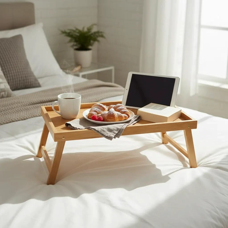 BANDEJA PARA DESAYUNO EN CAMA DE BAMBU CON MESA PLEGABLE - 3