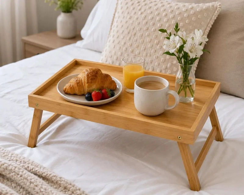 BANDEJA PARA DESAYUNO EN CAMA DE BAMBU CON MESA PLEGABLE - 4