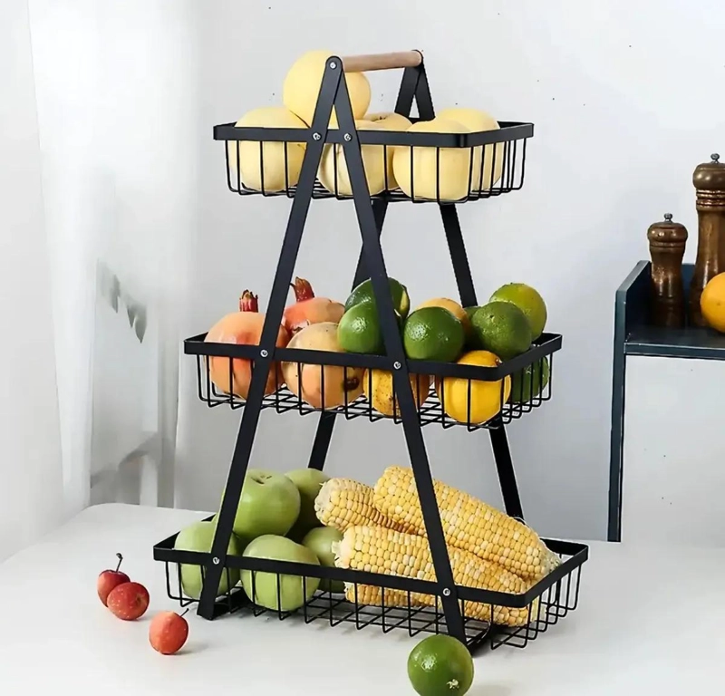 ORGANIZADOR MULTIUSO DE 3 NIVELES PARA FRUTAS Y VEGETALES COLOR NEGRO - 3