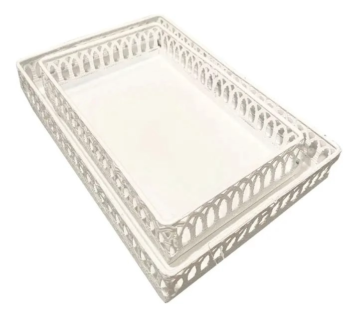 SET DE 2 BANDEJAS METALICAS BLANCAS PARA SERVIR CON DISEÑO ELEGANTE - 2