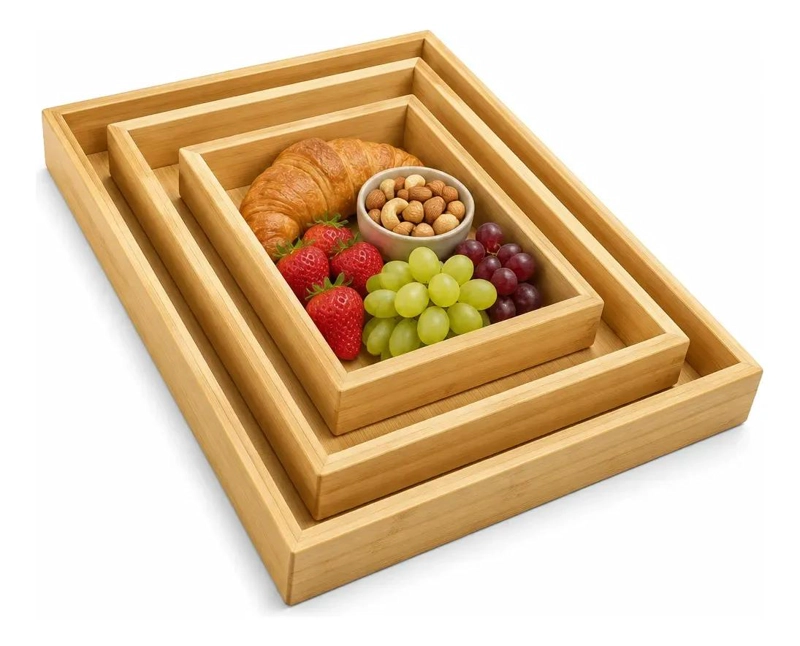 SET DE 3 BANDEJAS RECTANGULARES DE BAMBU PARA DESAYUNO Y USO MULTIPLE - 1