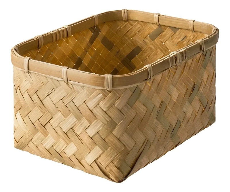CANASTO ORGANIZADOR ARTESANAL DE BAMBU NATURAL 18X25X14 CM - 1