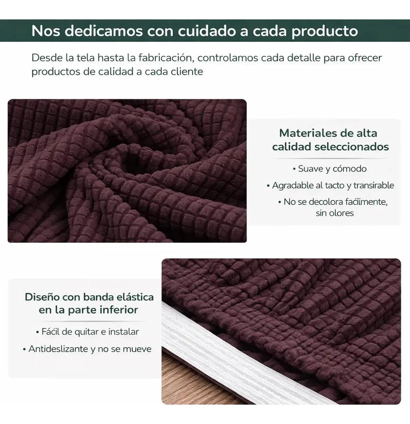 FUNDA PROTECTORA PARA SOFA DE CUATRO CUERPOS EN TELA CUADRILLE  CAFE - 4