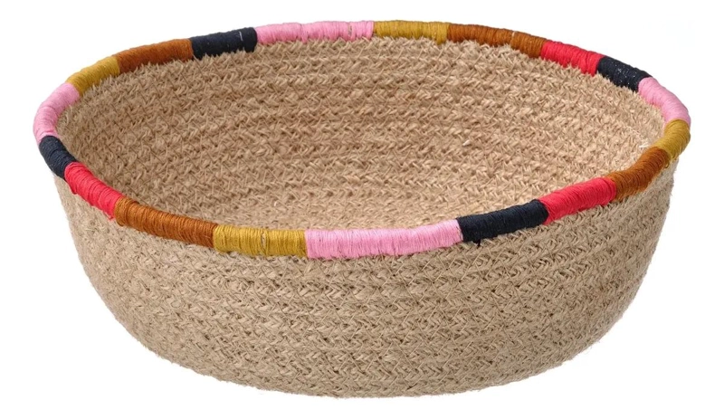 CANASTO ORGANIZADOR DE YUTE TRENZADO CON BORDE BORDADO DE 22 CM - 1