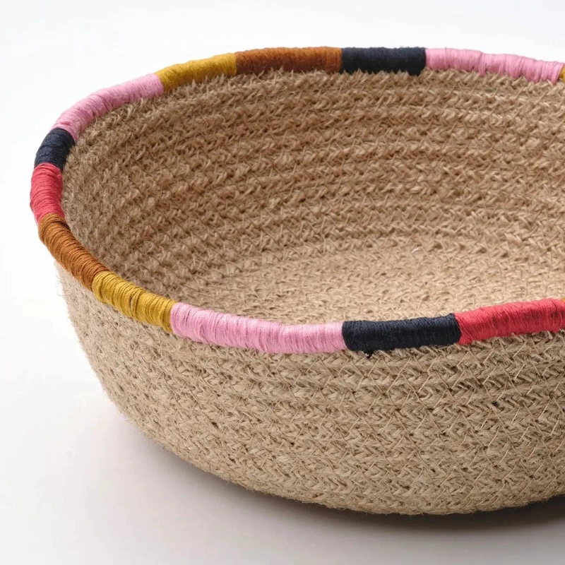 CANASTO ORGANIZADOR DE YUTE TRENZADO CON BORDE BORDADO DE 22 CM - 2