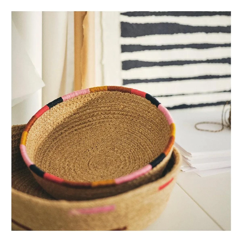 CANASTO ORGANIZADOR DE YUTE TRENZADO CON BORDE BORDADO DE 22 CM - 3