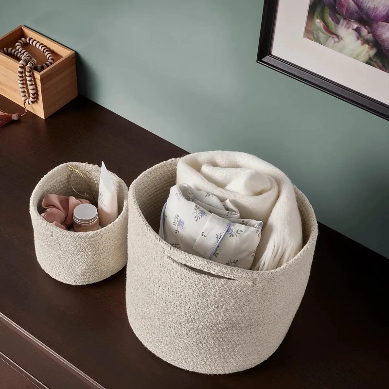 CANASTO ORGANIZADOR TRENZADO DE ALGODON NATURAL 25X23 CM - 3