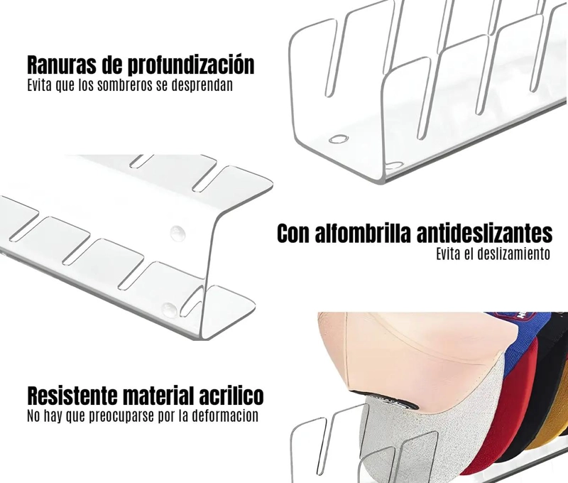 ORGANIZADOR ACRILICO PARA GORRAS CON 7 RANURAS PARA ALMACENAMIENTO - 3